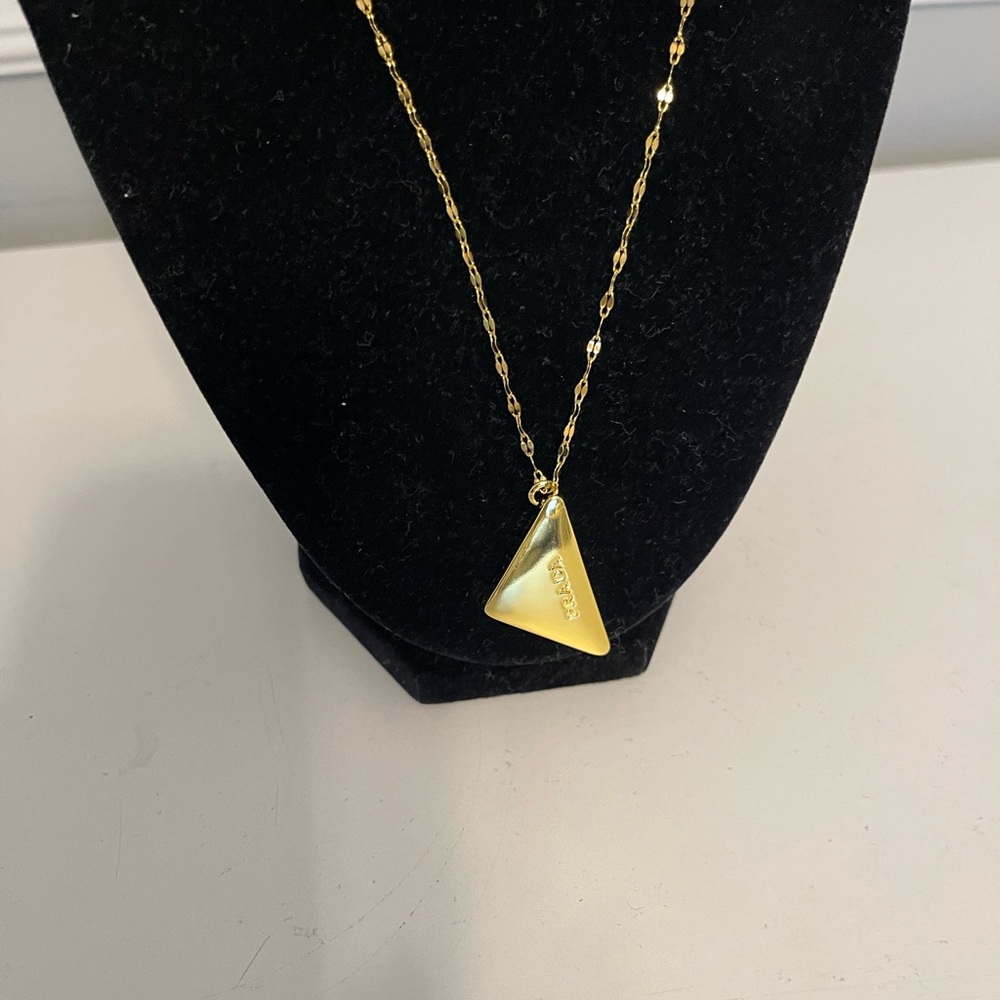 Prada Reworked Repurposed Triangle Necklace Gold - Picture 5 of 11